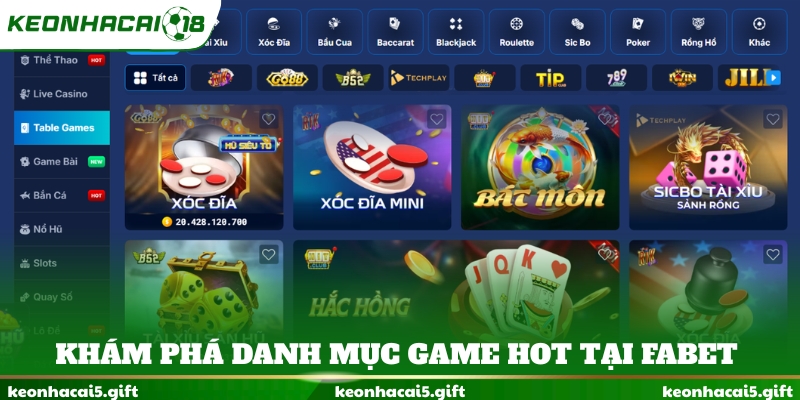 Khám phá danh mục game hot tại FABET